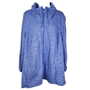 Exertek Jacket Womans Size 3X Baby Blue Burnout Cotton Blend Full Zip Roll Tab